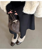 KYLETHOMASW  -  Ins style Fashion Square toe Patent Leather Wool Women Pumps Autumn Winter Warm High heels Loafers Casual Girls Chunky Shoes