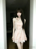 KYLETHOMASW  -  Pink Sexy Retro Elegant Woman Summer Dress Button Design Harajuku Princess Prom Dress Female Chic Korean Popular Clothes