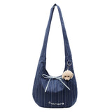 KYLETHOMASW  -  Korean Casual Stripesd Canvas Bag for Women 2025 New Large-Capacity Shoulder Tote Bag Double-Sided Commuter Armpit Bag