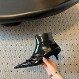 KYLETHOMASW  -  Fashion Patent Leather Belt Buckle Women Ankle Boots Elegant High heels Autumn Winter Chelsea Office Lady Short Booties Shoes
