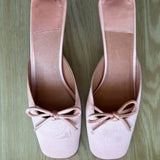 KYLETHOMASW  -  Elegant Blush Satin Square-Toe Shoes Bow Detail Small Stilettos Mule Heel Elegant Minimalist Style New Lady Heels for Daily