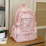 KYLETHOMASW  -  Women's Large Capacity Star Print Backpack Clear Mesh Pocket Heart Decor Adjustable Strap Casual Daily School Itabag New
