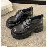KYLETHOMASW  -  Autumn Loafers Women High Platform 7CM Shoes Women's Thick Sole PU Leather British Metal Buckle Simple Mary Jane Shoes