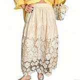KYLETHOMASW  -  Korean Version Lace Patchwork Hollow Hook Flower A-line Skirt Casual Versatile High Waisted Bottoms Summer New Women