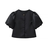 KYLETHOMASW  -  spring and summer new women's clothing fashion casual one-button bubble sleeve shirt casual short top women