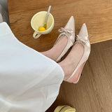 KYLETHOMASW  -  Fashion Butterfly-Knot Women Medium Heels Pumps Shoes Female Slingbacks Footwear Shallow Ladies Thin Heels Shoes Sandals
