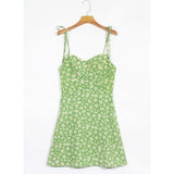 KYLETHOMASW  -  Retro Daisy Flower Print Bandage Spaghetti Strap Dress Retro Sexy Women Slim Bow Lacing Up Sling Dresses Holiday Robe