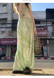 KYLETHOMASW  -  American Floral Print Casual Green A-line Skirt Women 2025 Summer New High Waist Fashion All Match Patchwork Mid-length Skirt