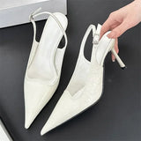 Kylethomasw Elegant Slingbacks Thin High Heels Women Sexy Pointed Toe Buckle Strap Women Pumps Blue Fashion Party Dress Shoes Heeled Sandals