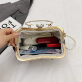 KYLETHOMASW  -  Handbag with Floral Print Gold Ring Handle with Rhinestones & Pearl Chain Tassel Decor Women's Evening Clutch Purse