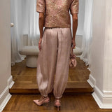 KYLETHOMASW  -  Female Spring To Autumn Vintage High Waist Long Pants Elegant Pink Crepe Loose Bloomers for Woman Street Chic Pleated Trousers