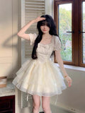 KYLETHOMASW  -  Lolita Kawaii Sweet Y2k Mini Dress Woman Short Sleeve Elegant Party Dress Japanese Lolita Casual Korean Fashion Dress Summer