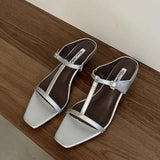KYLETHOMASW  -  Summer Women Slipper Square Heels Sandals Square Toe Party Wedding Shoes Slip On Beach Slides Mujer