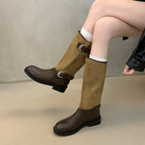 KYLETHOMASW  -  Winter Belt Buckle Women Knight High Boots Thick Heel Shoes Female Vintage Slip On Slim Long Booties Zapatos De Muje