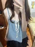 KYLETHOMASW  -  Blue Plaid Lace Drawstring Vest Suspender for Women's New Loose and Slim Versatile Sweet and Gentle Top