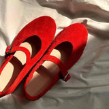 KYLETHOMASW  -  Leather Mary Janes Flats Shoes Women Cow Suede Buckle Strap Ballet Flats Shoes Ladies Spring Autumn Shallow Soft Casual Loafers