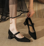 KYLETHOMASW  -  High Heeled Women Autumn New Fashion One-word Buckle with Light Mouth Pumps Womens Thick Heel Small Square Head Mary Jane Shoes