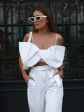 Kylethomasw  Summer Sexy Cropped Camisole For Women Fashion Spaghetti Strap Big Bow Front Ruched Tops Female Vintage Backless Top