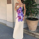 KYLETHOMASW  -  Summer New Floral Printed One-piece Robes Elegant Sleeveless Backless Slim Evening Dress Sexy Tube Top Floor-length Long Dress