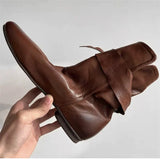 KYLETHOMASW  -  Autumn Winter Soft Leather Lace-up Women Ankle Boots Comfortable Flats Short Booties Fashion Bowknot Chelsea Boots Shoes Botas