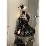 KYLETHOMASW  -   Gothic Black Lolita Sets Women Casual Y2k Crop Top Blouse + Plaid Mini Skirts Japanese Kawaii 2 Piece Sets Vintage Clothing Chic