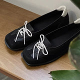 KYLETHOMASW  -  Novelty Lace Up Ballet Sneaker Flats Women Square Toe Splicing Design British Style Mary Jane Shoes Cozy Non-Slip Designer Pumps