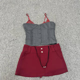 KYLETHOMASW  -  Pure Desire Lace Patchwork Sexy Contrasting Color Sleeveless Camisole Vest Summer New Slim Fit Skirt Two-piece Set