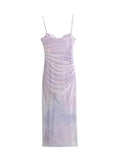 Kylethomasw  Summer Long Dresses Woman Trendy Purple Tulle Tie Dye Sleeveless Backless Ruched Female Elegant Slim Midi Party Dress