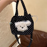 KYLETHOMASW  -  Korean Cute Black Polka Dot Puppy Crossbody Bag Women Cartoon Canvas Handbag Ladies Harajuku Sweet Large Capacity Shoulder Bags