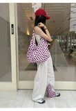 KYLETHOMASW  -  High-capacity Double-sided Dots Heart Handbags Women Sweet Y2k Aesthetic Tote Bags Casual Trendy Shpping Shoulder Underarm Bag