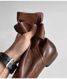 KYLETHOMASW  -  Autumn Winter Soft Leather Lace-up Women Ankle Boots Comfortable Flats Short Booties Fashion Bowknot Chelsea Boots Shoes Botas