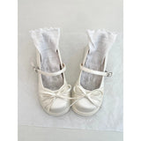 KYLETHOMASW  -  White round Head Bowknot Slip-On High Heel Mary Jane Shoes Women's New Style Heightening Versatile Fashion Single Shoes