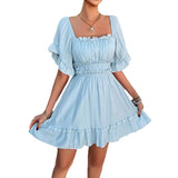 KYLETHOMASW  -  Three Sisters New Fashion Summer Fresh Sweet Birthday Party Holiday Prom Woman Clothing  Solid Color Flare Sleeve Fairy Dress
