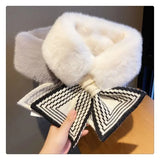 KYLETHOMASW  -  Sweet Hot Girl Faux Rabbit Fur Scarf Women's Autumn and Winter Striped Thick Warm Scarf Fashion Femlae Trendy Accessories