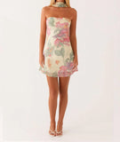 KYLETHOMASW  -  new model, fashion style, sweet temperament, printed scarf, mini dress
