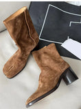KYLETHOMASW  -  Split Toe Tabi Boots Genuine Leather Chunky Heels Ankle Boots for Women Winter Short Booties Tabi Ninja Chelsea Botas Mujer
