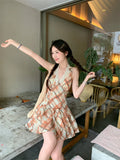 KYLETHOMASW  -  Sexy Halter Neck Lace Dress Women's Summer French Slim Fit Plaid A-line Short Dress Fashion Female Clothes