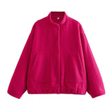 KYLETHOMASW  -  Standing Collar Buttons Women's Jackets Loose Long Sleeve Pockets Coats Solid Color Fold Tops Autumn Casual Outdoors Clothes