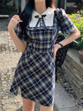 KYLETHOMASW  -  Fashion New Women Elegant Plaid Preppy Style Dress Vintage Chic Slim Party Birthday Clothes Spring Summer Female Vestidos