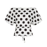 KYLETHOMASW  -  Polka Dot Short Skirt Set with Wide Shoulders, Narrow Waist Strap Design, T-shirt Flip Up, Low Waist, Hip Wrapping Skirt