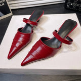 KYLETHOMASW  -  Brand Slippers Women Pointed Toe Slides Women Low Heel Mules Thin Heel Slippers Outdoor Flip Flops  Pleated Shoes Female Sandals