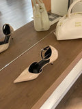 KYLETHOMASW  -  Pointed Heel Sandals Comfort Shoes for Women Suit Female Beige Girls Fashion Black High Leather Low Stiletto Scandals Rubber Fab