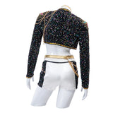 KYLETHOMASW  -  Rumi Cosplay Costume Wig Shoes Black Coat Singing Suit Song-Promotion Costume Women Halloween Party Role Playing Outfit