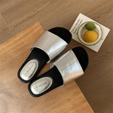 KYLETHOMASW  -  Shoes Slippers Soft Loafers Slides Summer Clogs Woman Comfort Rubber Silver Flat Beach Concise Women's Shoes Silver Ladies' Slip