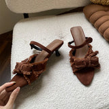 KYLETHOMASW  -  New In Summer Fashion Denim Pointed Toe Women Slippers Low Heel Shoes Beach Female Slides Sandals Slippers Shoes For Ladies