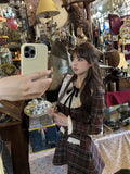 KYLETHOMASW  -  Korean Preppy Style Mini Plaid Dress Women Vintage One Piece Dresses Y2k Jk Uniform Long Sleeve Tunic Princess Vestidos