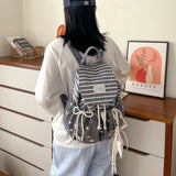 KYLETHOMASW  -  Women Star Stripe Print Drawstring Backpack Soft Fabric Flap Cover Nylon Travel Daypack Cute Student School Shoulder Bag