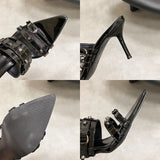 KYLETHOMASW  -  Fashion Pointed Toe Ladies Heels Pumps Slides Shoes New In Spring Summer Female Slip On Footwear Rivet Women High Heels Shoes