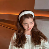 Kylethomasw Sweet Style Knitted Retro Hairband Women Solid Color Plush Wide-brimmed Sponge Headband Fashion Girls Hair Accessories