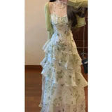 KYLETHOMASW  -  Elegant Floral Slim Waist Ruffles Camisole Cake Dress+ Summer Long Sleeve Cardigan Coat Women 2025 New Two Piece Sets